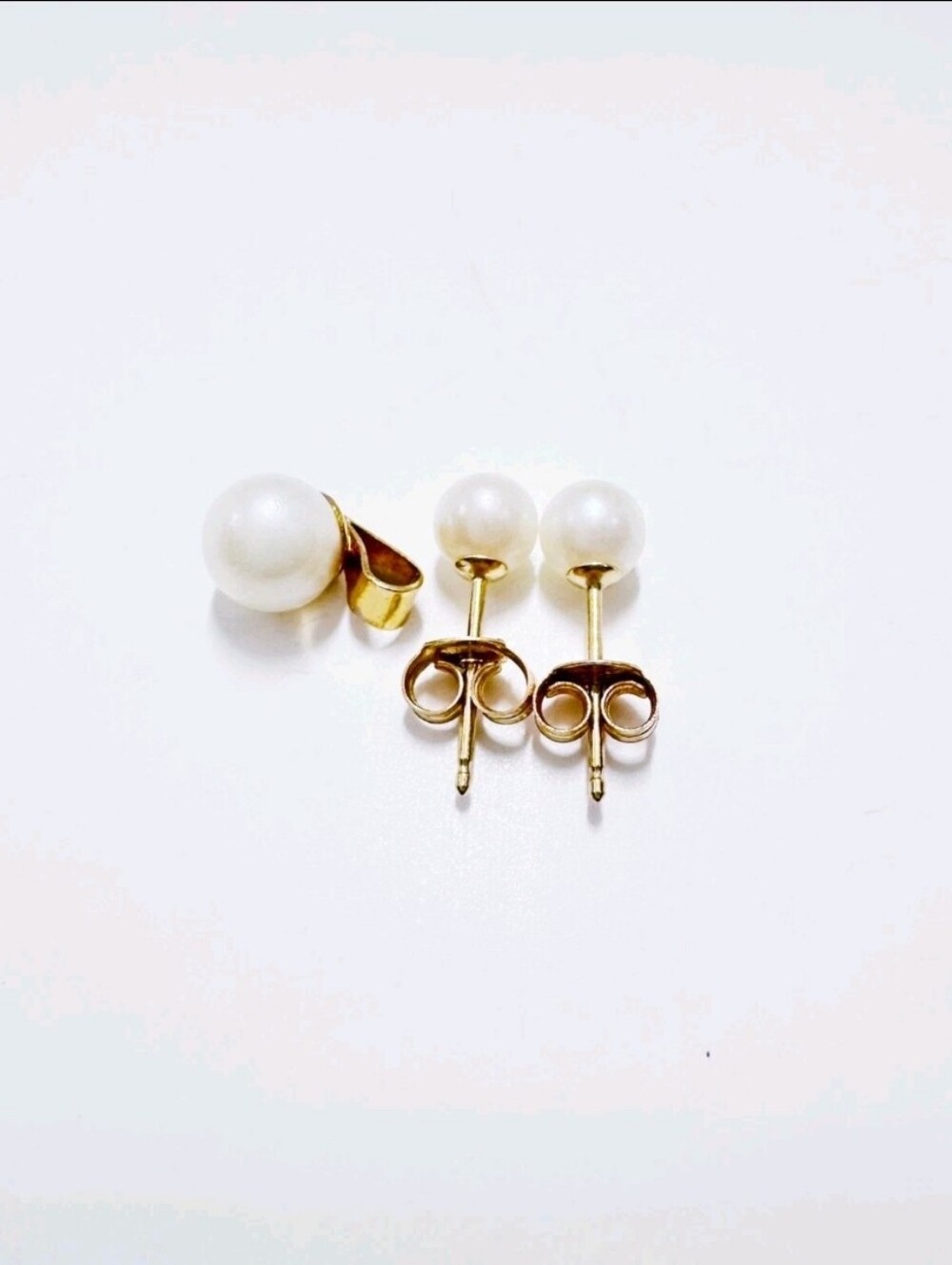 14k Solid Gold Freshwater Pearl Stud Earrings And Pendant Set - Picture 5 of 16